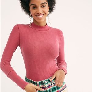 Free People Rickie Long Sleeve Pink Top Sz S EUC